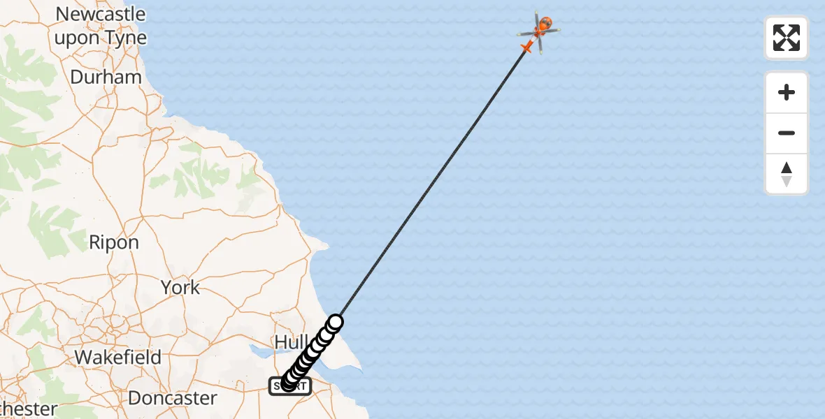 Flight route Coastguard Helicopter Humberside Airport - North Sea, 04 September 2026, 04:41