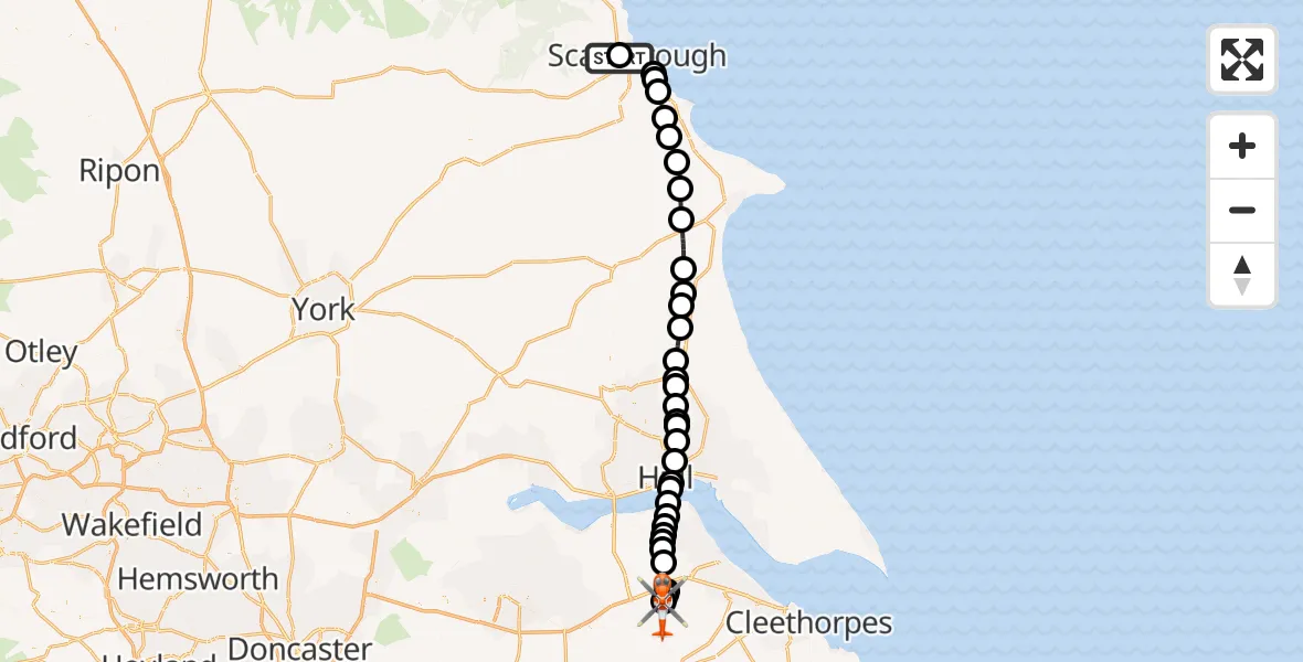 Flight route Coastguard Helicopter Newby - Humberside Airport, 04 September 2026, 06:38