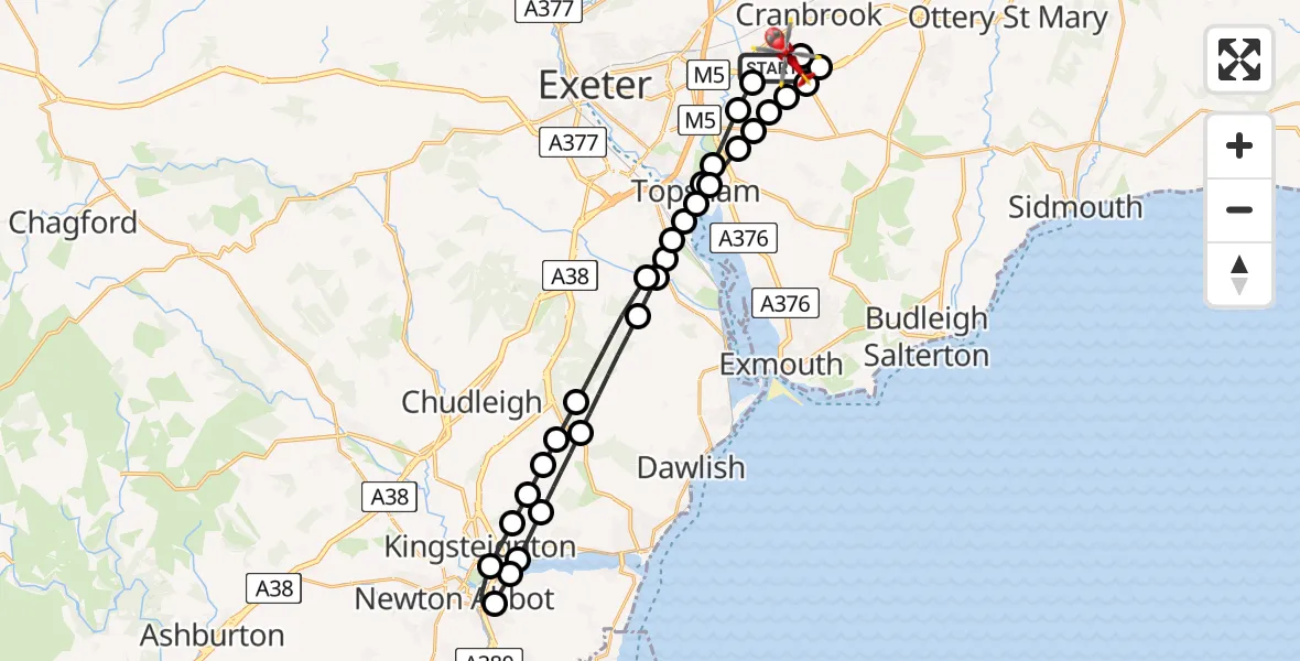 Flight route Air Ambulance Helicopter Exeter International Airport - Exeter International Airport, 04 September 2026, 07:27