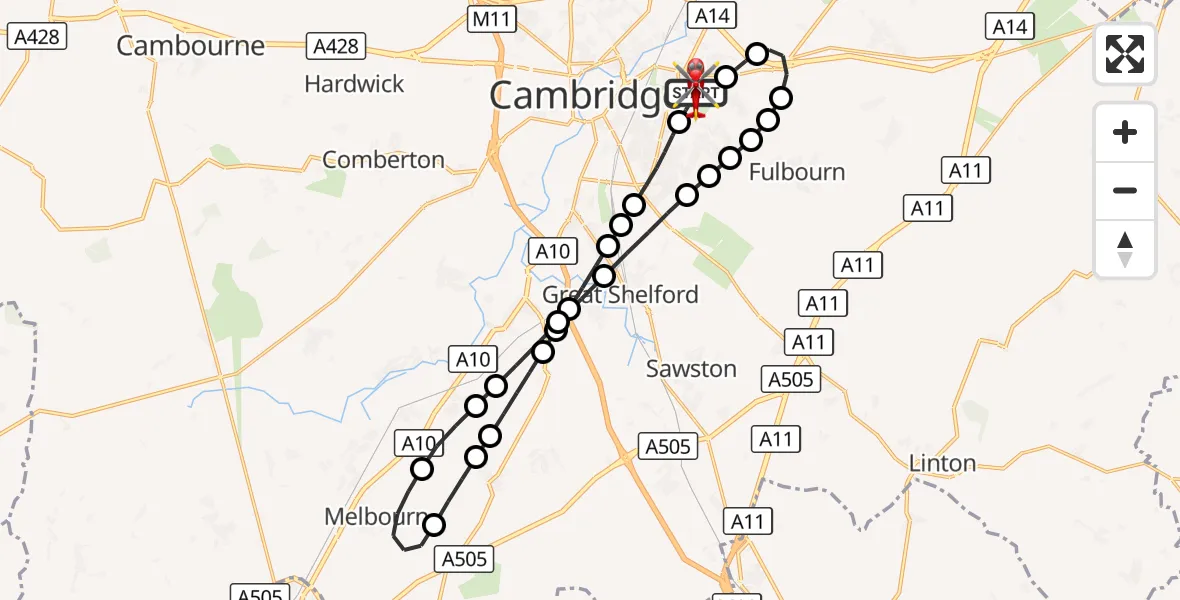 Flight route Air Ambulance Helicopter Cambridge City Airport - Cambridge City Airport, 04 September 2026, 07:30