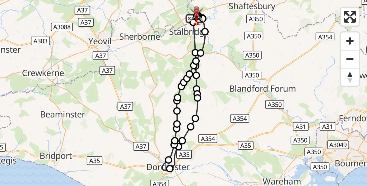 Flight route Air Ambulance Helicopter Henstridge Airfield - Henstridge Airfield, 04 September 2026, 08:08