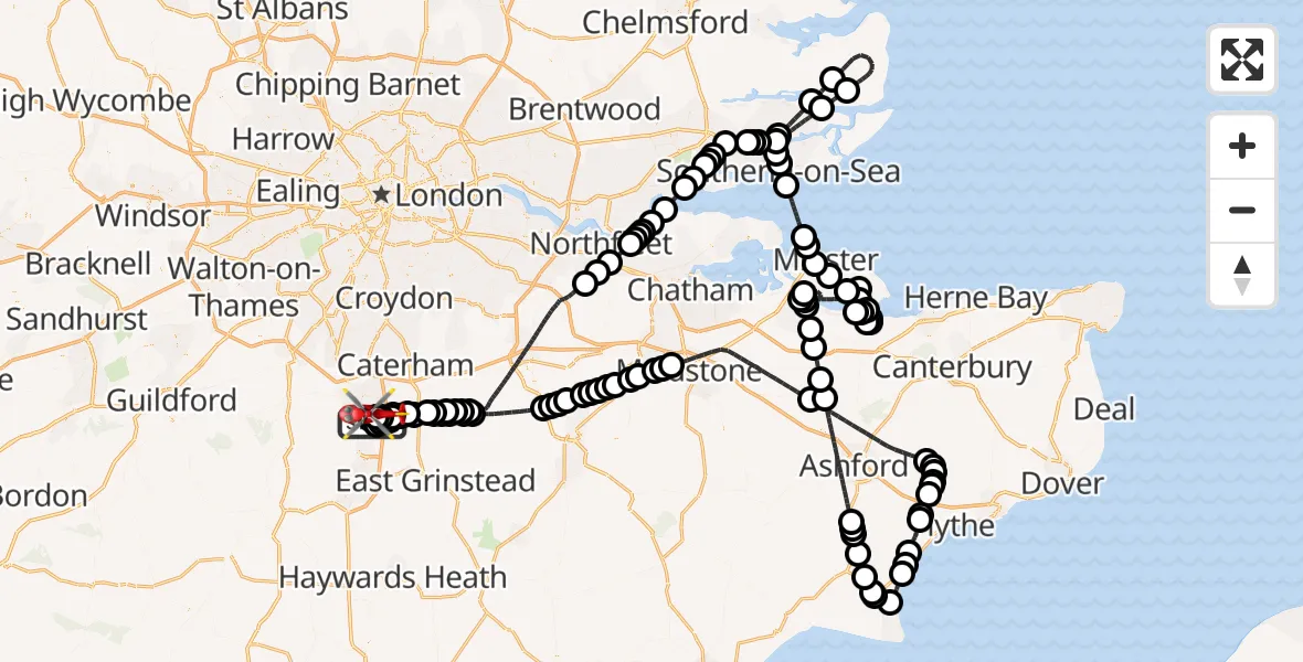 Flight route Air Ambulance Helicopter Redhill Aerodrome - Redhill Aerodrome, 04 September 2026, 08:15