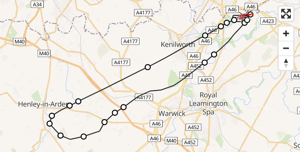 Flight route Air Ambulance Helicopter Coventry Airport - Coventry Airport, 04 September 2026, 08:18