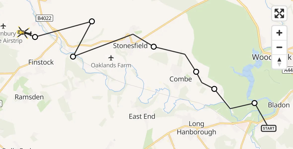 Flight route Police Helicopter Bladon - Charlbury, 04 September 2026, 08:40