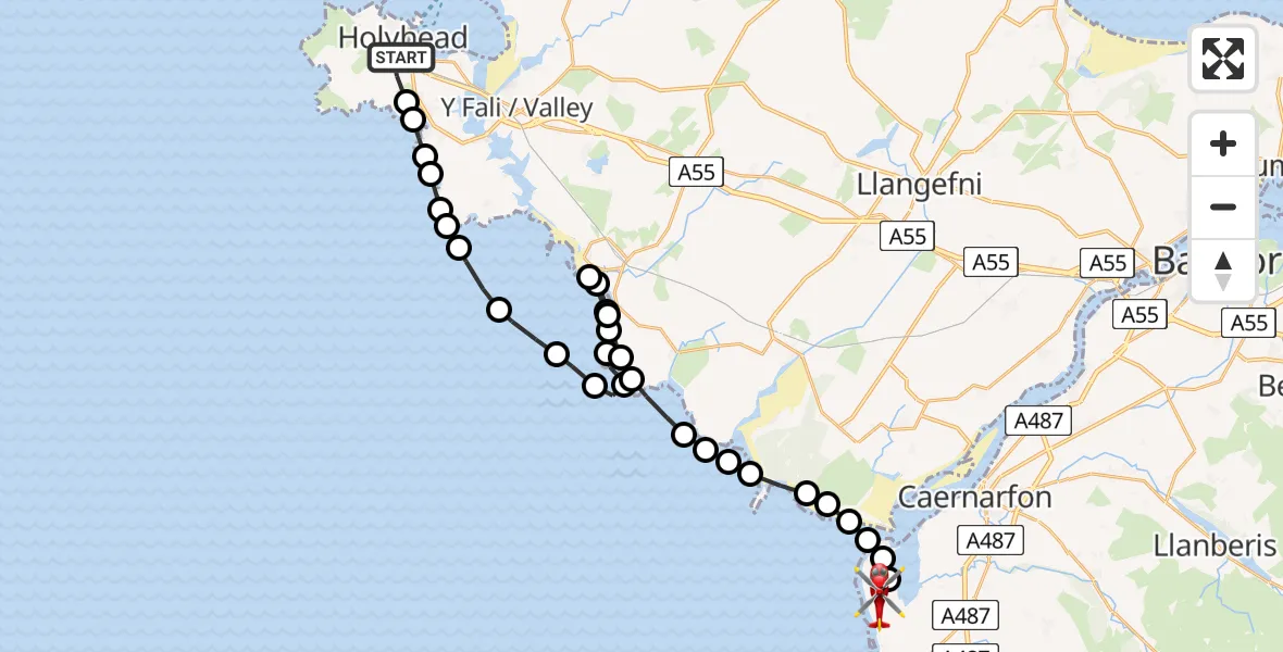 Flight route Air Ambulance Helicopter Holyhead - Caernarfon Airport, 04 September 2026, 09:02