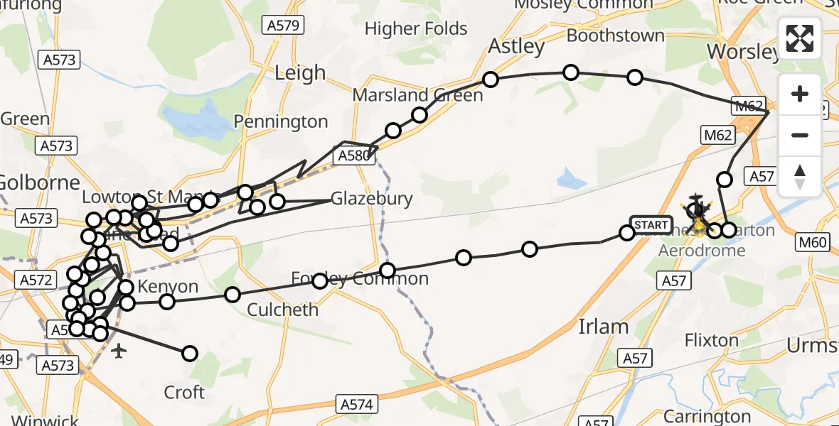 Flight route Police Helicopter Irlam - Manchester Barton Aerodrome, 04 September 2026, 09:14