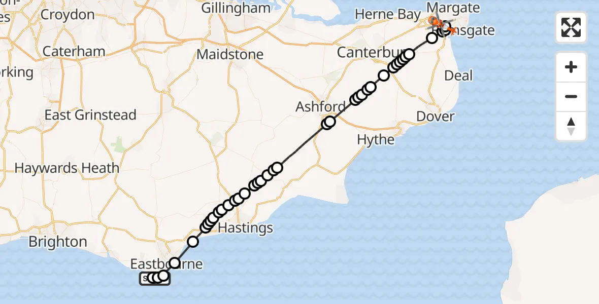 Flight route Coastguard Helicopter Birling Gap - Manston Airport, 04 September 2026, 09:47