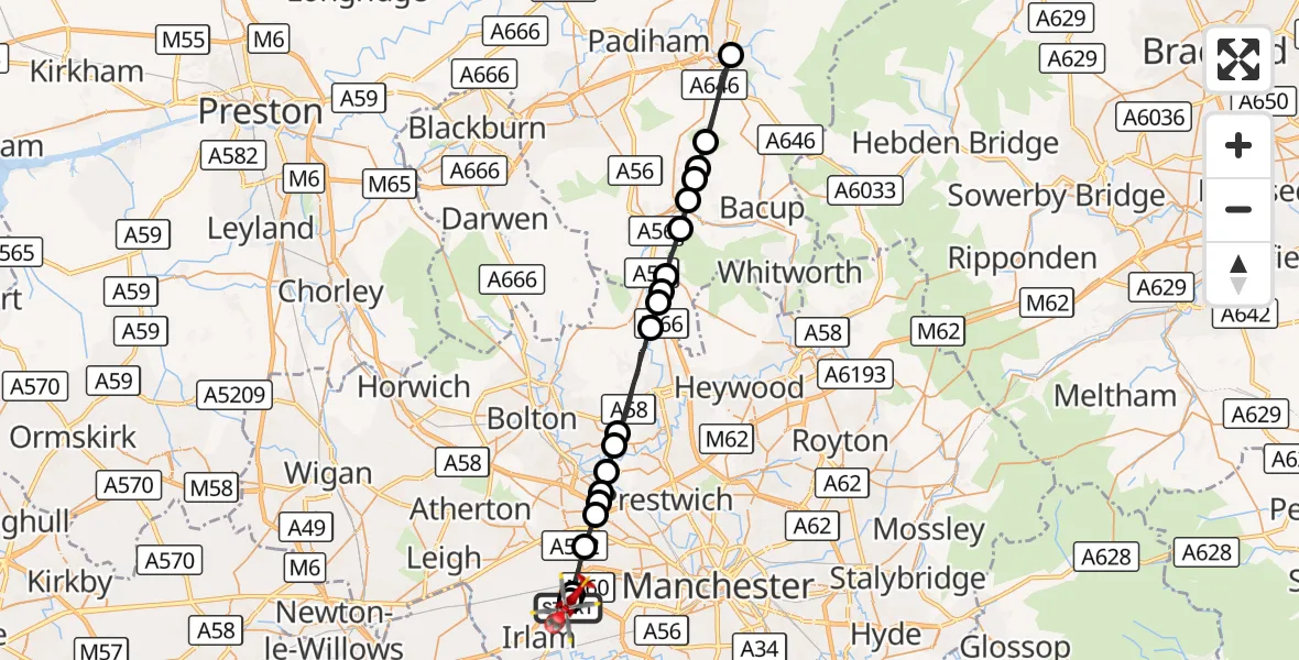 Flight route Air Ambulance Helicopter Manchester Barton Aerodrome - Manchester Barton Aerodrome, 04 September 2026, 09:51