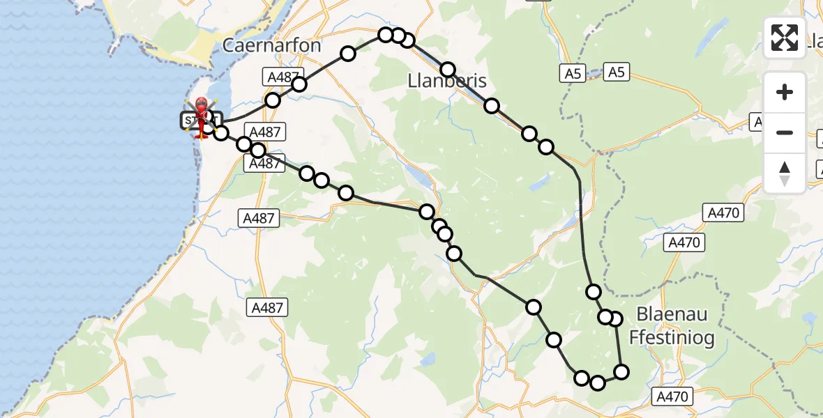 Flight route Air Ambulance Helicopter Caernarfon Airport - Caernarfon Airport, 04 September 2026, 10:26