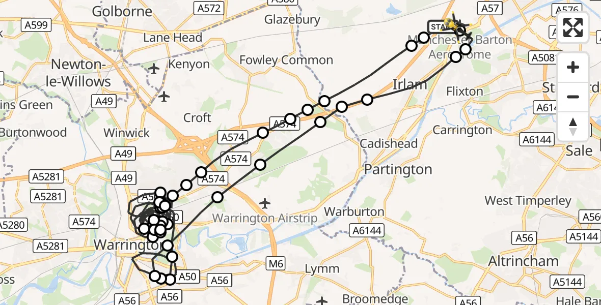 Flight route Police Helicopter Manchester Barton Aerodrome - Manchester Barton Aerodrome, 04 September 2026, 11:04