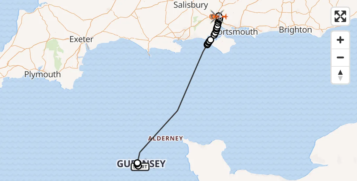 Flight route Coastguard Helicopter Guernsey Airport - Southampton Airport, 04 September 2026, 11:05