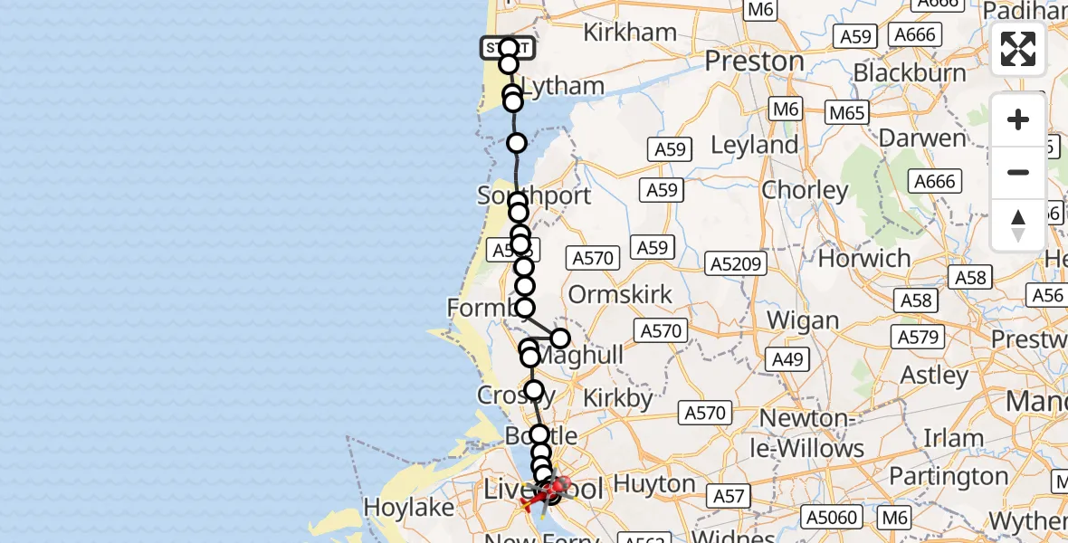 Flight route Air Ambulance Helicopter Blackpool Airport - Toxteth, 04 September 2026, 11:15