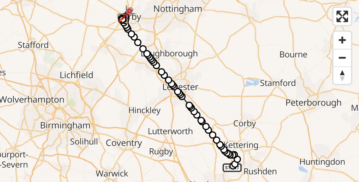 Flight route Air Ambulance Helicopter Sywell Aerodrome - New Normanton, 04 September 2026, 11:18