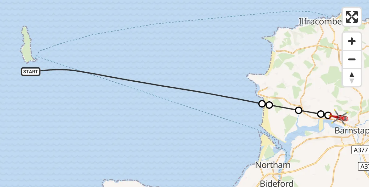 Flight route Air Ambulance Helicopter Bristol Channel - Ashford, 04 September 2026, 11:55