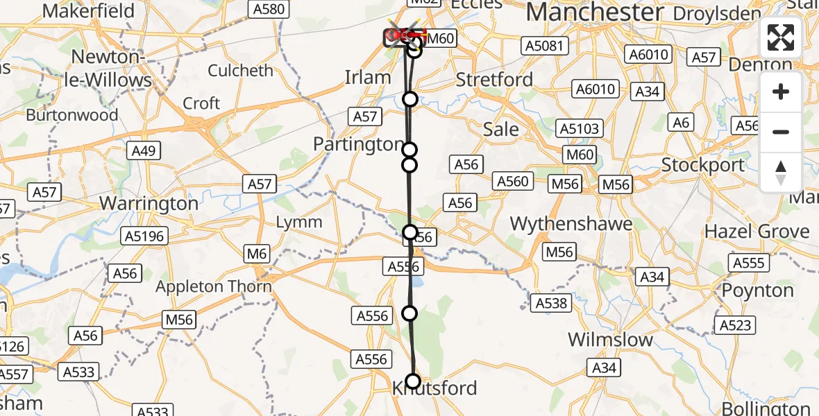 Flight route Air Ambulance Helicopter Manchester Barton Aerodrome - Manchester Barton Aerodrome, 04 September 2026, 12:12