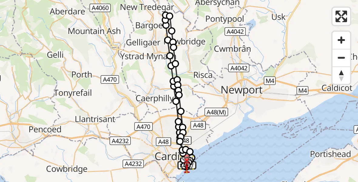 Flight route Air Ambulance Helicopter Cardiff Heliport - Cardiff Heliport, 04 September 2026, 12:25