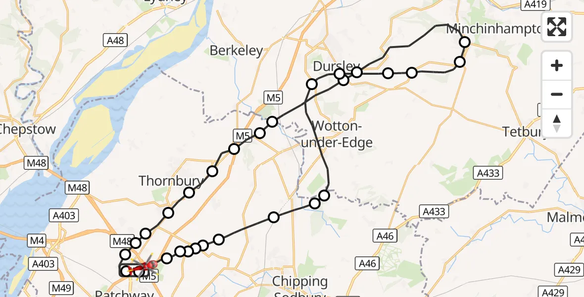 Flight route Air Ambulance Helicopter Almondsbury Helicopter Base - Almondsbury Helicopter Base, 04 September 2026, 12:26