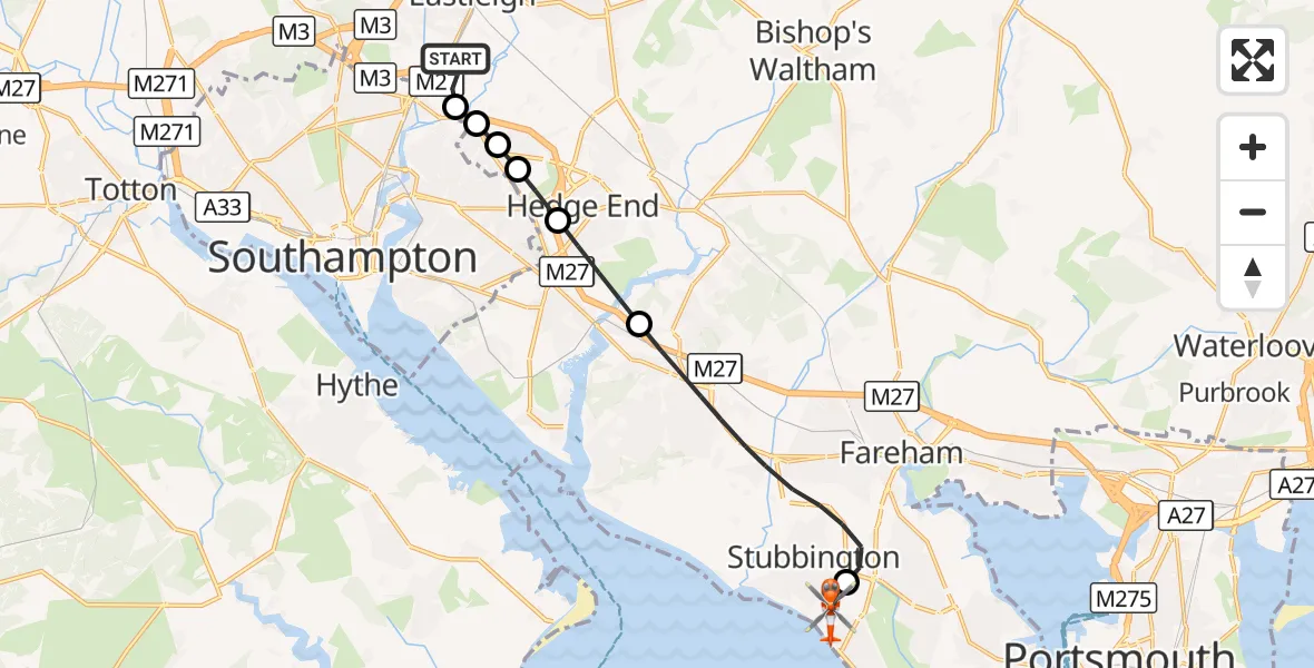 Flight route Coastguard Helicopter Southampton Airport - Solent Airport, 04 September 2026, 12:28