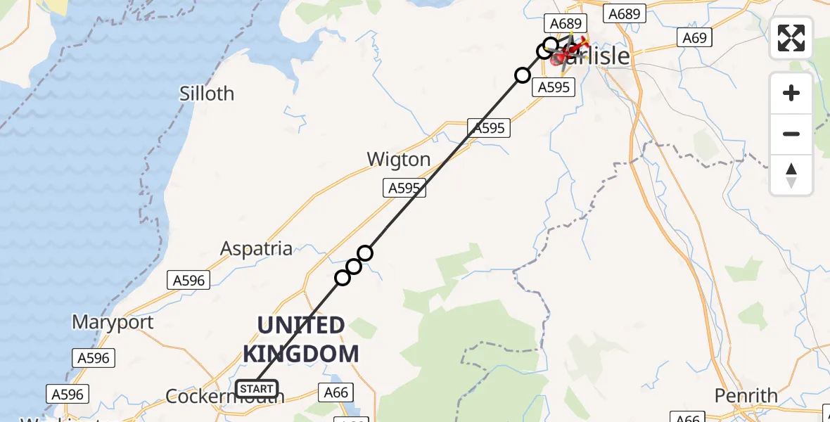 Flight route Air Ambulance Helicopter Cockermouth - Carlisle General, 04 September 2026, 12:28