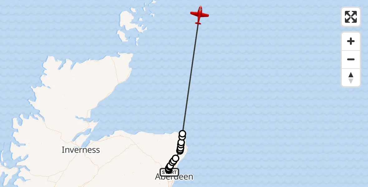 Flight route Air Ambulance Aircraft Aberdeen International Airport - North Sea, 04 September 2026, 12:42