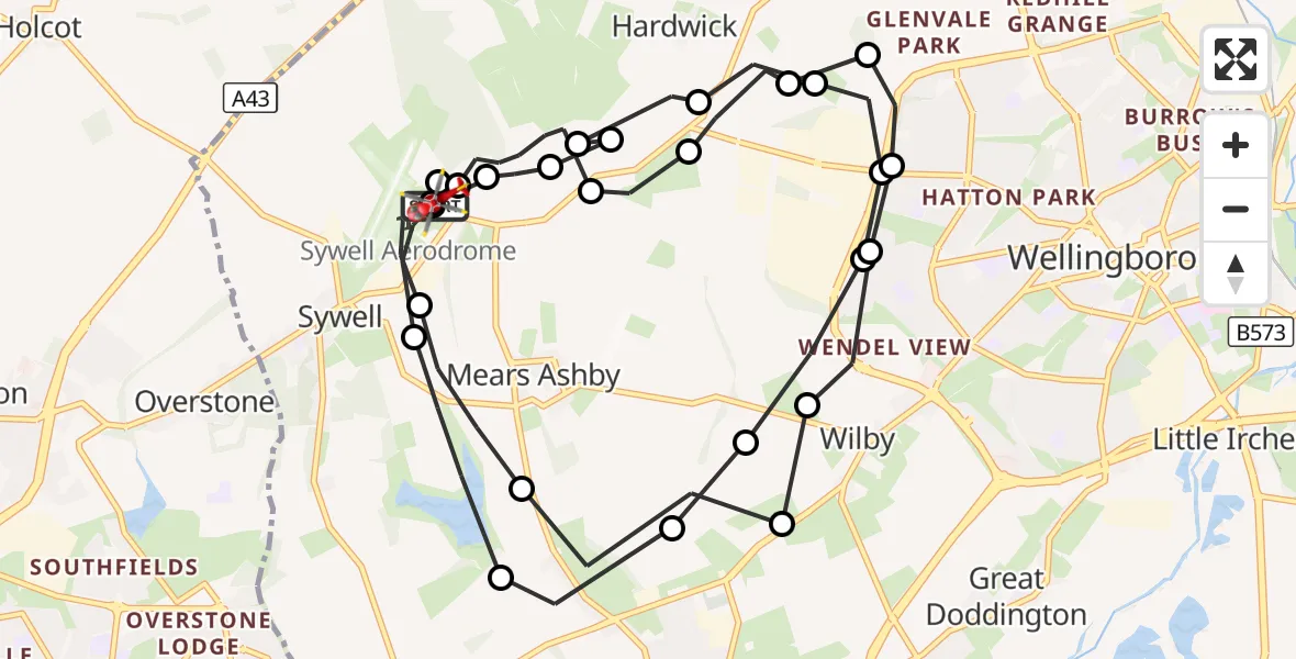 Flight route Air Ambulance Helicopter Sywell Aerodrome - Sywell Aerodrome, 04 September 2026, 12:43