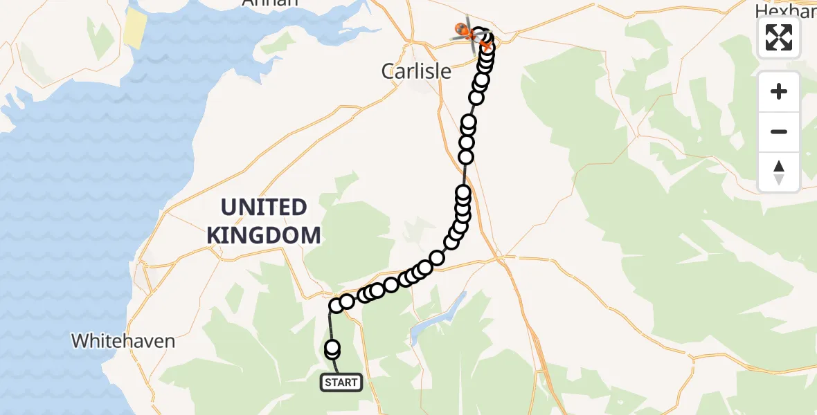 Flight route Coastguard Helicopter Borrowdale - Carlisle Lake District Airport, 04 September 2026, 13:02