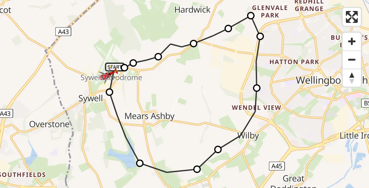 Flight route Air Ambulance Helicopter Sywell Aerodrome - Sywell Aerodrome, 04 September 2026, 13:04