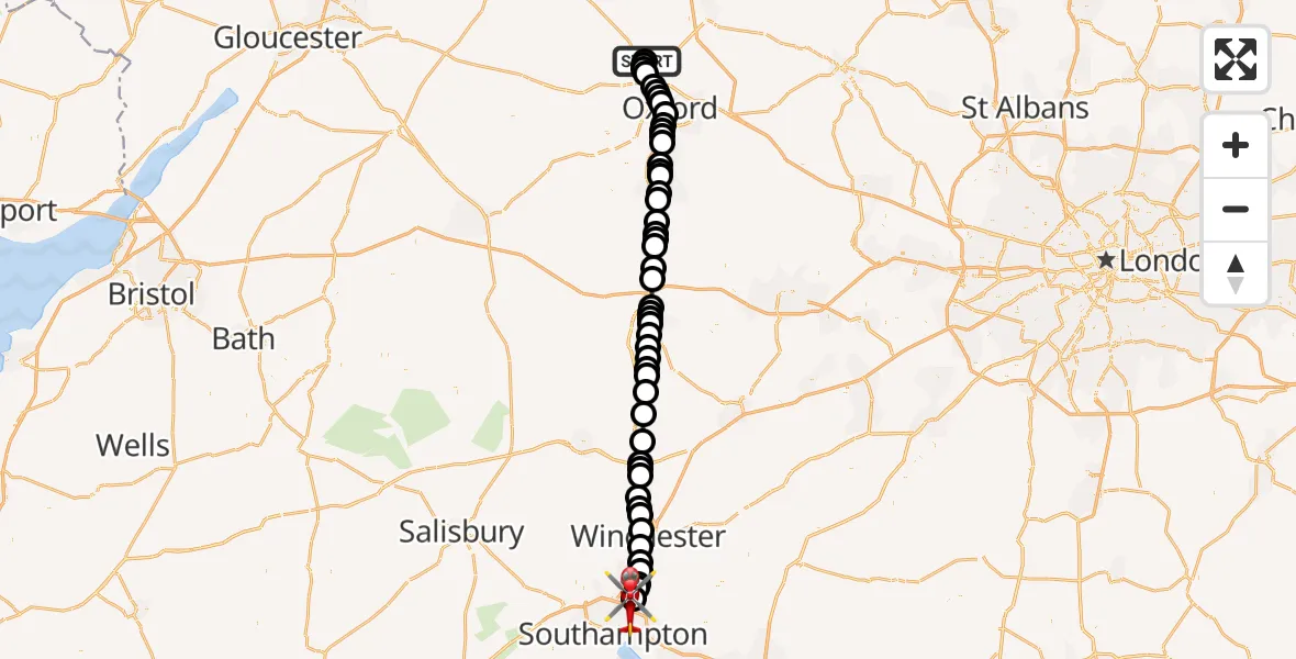 Flight route Air Ambulance Helicopter London Oxford Airport - Southampton Airport, 04 September 2026, 13:07