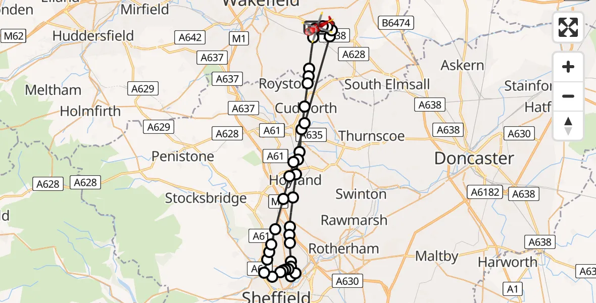 Flight route Air Ambulance Helicopter YAA Nostell Helicopter Port - YAA Nostell Helicopter Port, 04 September 2026, 13:29