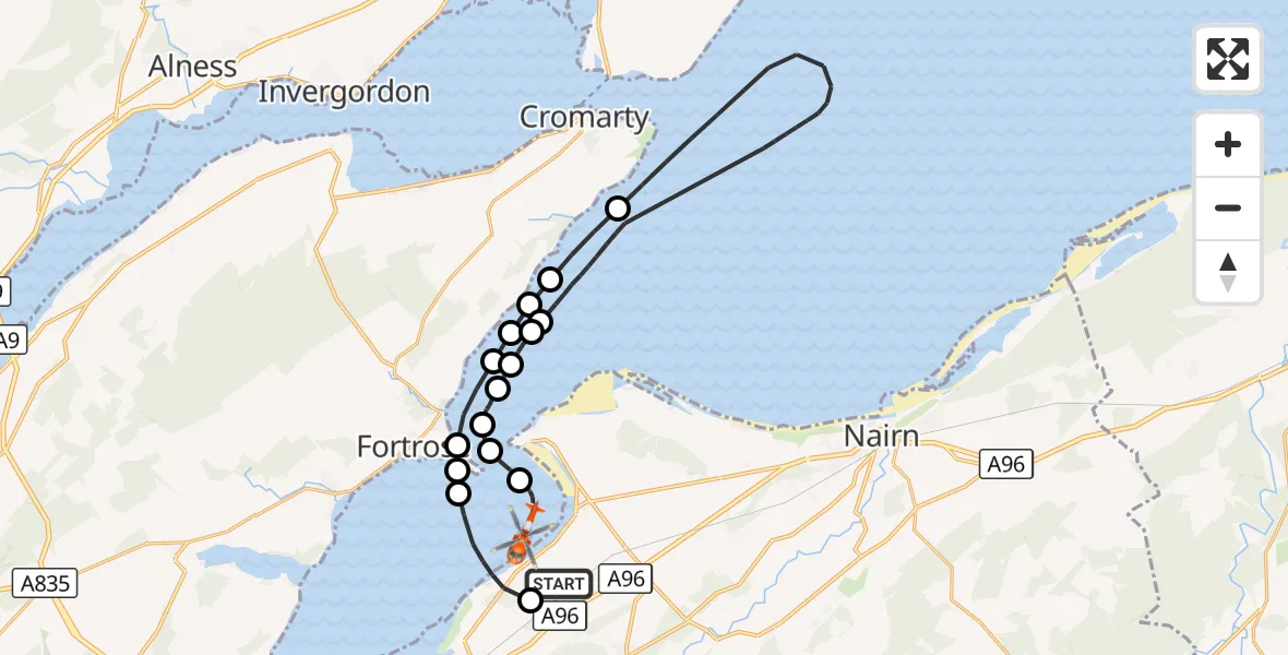 Flight route Coastguard Helicopter Inverness Airport - Ardersier, 04 September 2026, 13:44