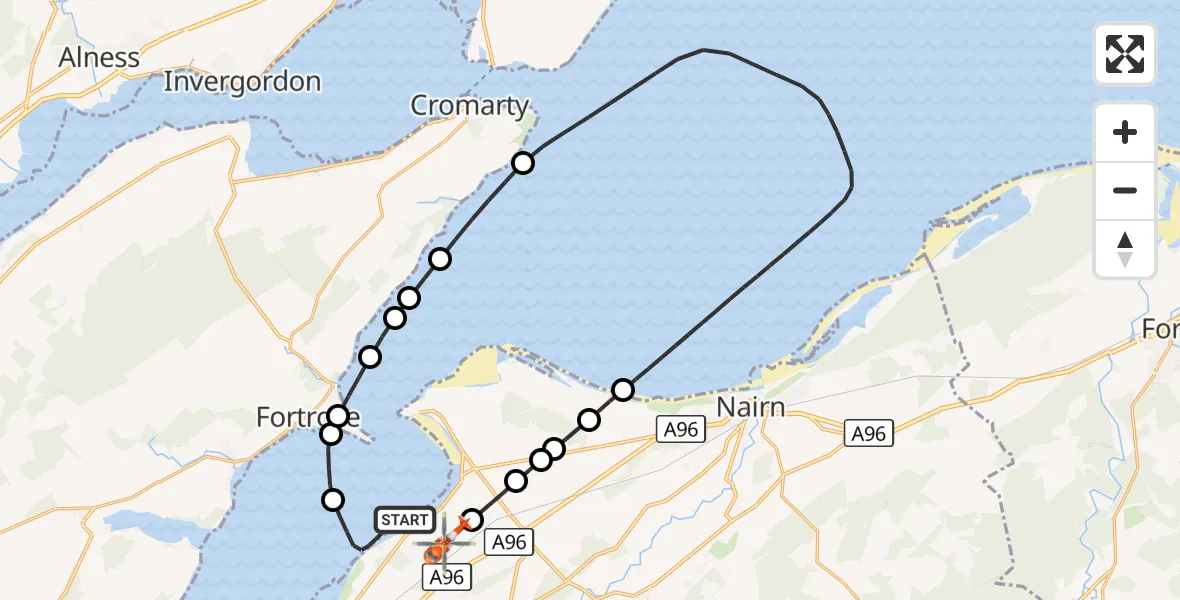 Flight route Coastguard Helicopter Inverness - Inverness Airport, 04 September 2026, 14:08