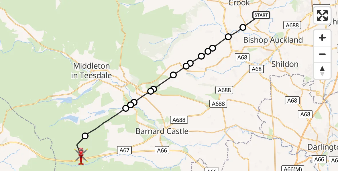Flight route Air Ambulance Helicopter New Hunwick - Bowes, 04 September 2026, 14:25