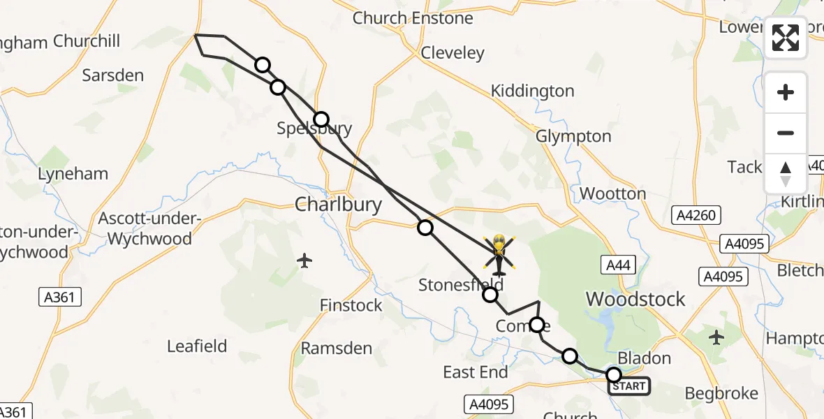 Flight route Police Helicopter Bladon - Stonesfield, 04 September 2026, 14:26