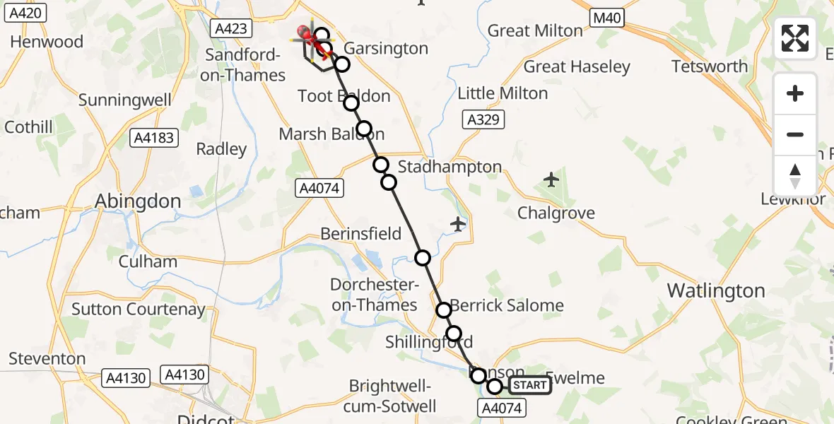 Flight route Air Ambulance Helicopter RAF Benson - Oxford, 04 September 2026, 14:27