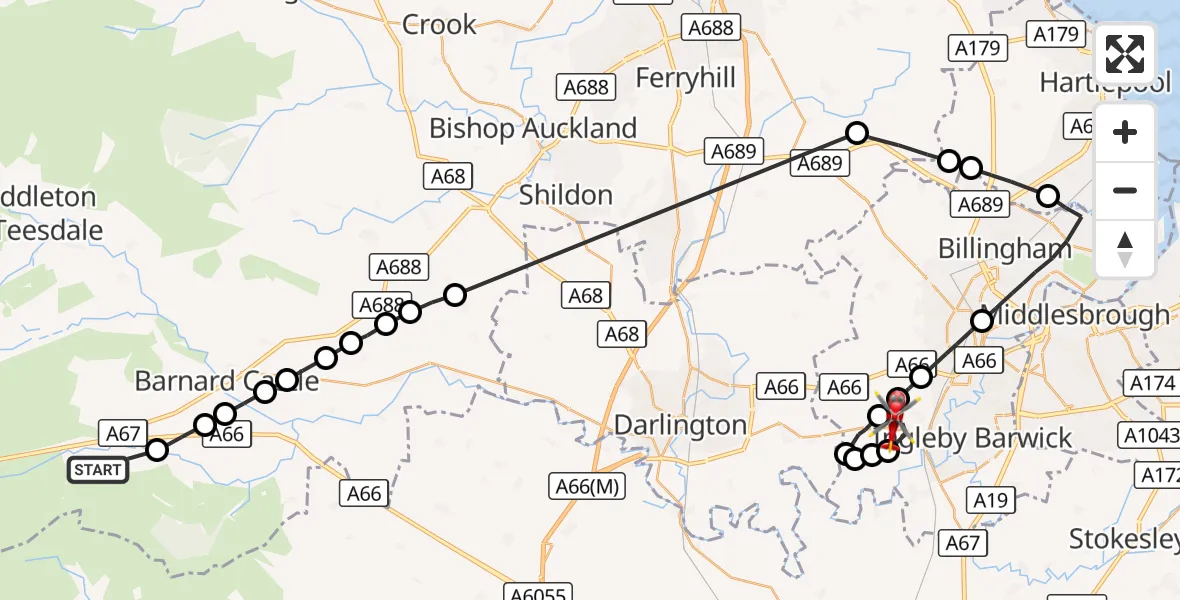 Flight route Air Ambulance Helicopter Gilmonby - Egglescliffe, 04 September 2026, 14:38