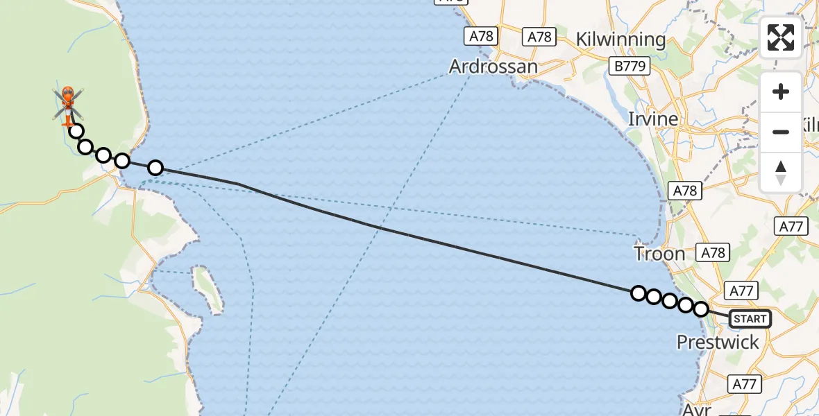 Flight route Coastguard Helicopter Glasgow Prestwick Airport - North Ayrshire, 04 September 2026, 14:57