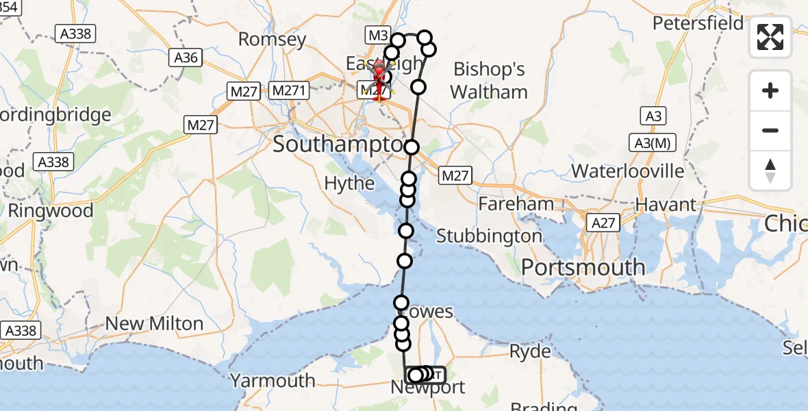 Flight route Air Ambulance Helicopter St Marys Hospital Isle Of Wight - Southampton Airport, 04 September 2026, 15:11