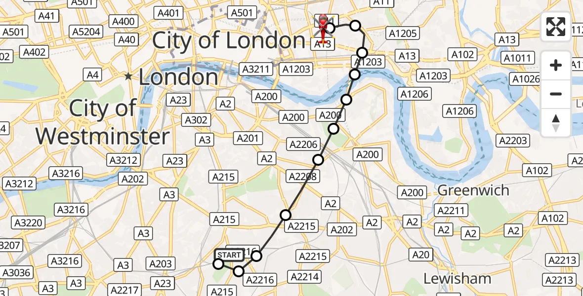 Flight route Air Ambulance Helicopter Kings College London Hospital - Royal London Hospital, 04 September 2026, 15:21