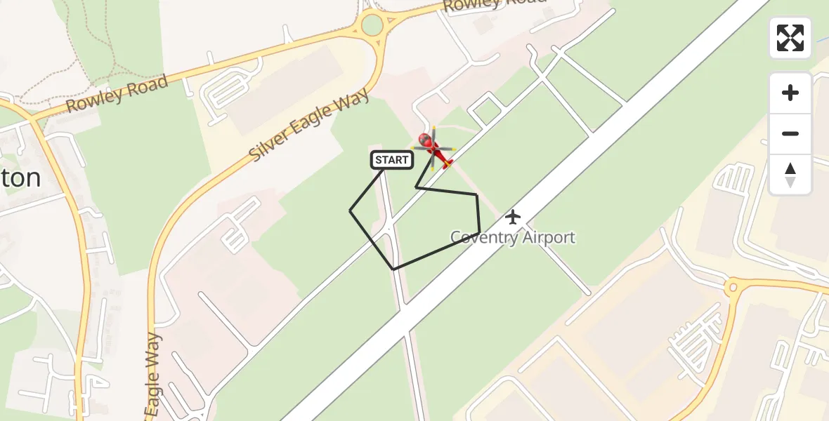 Flight route Air Ambulance Helicopter Coventry Airport - Coventry Airport, 04 September 2026, 15:23