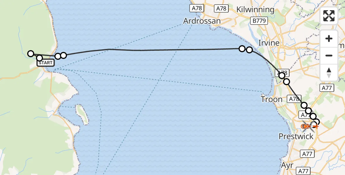 Flight route Coastguard Helicopter Cladach - Glasgow Prestwick Airport, 04 September 2026, 15:41