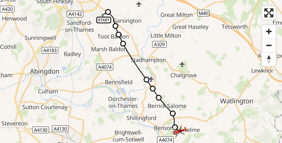 Flight route Air Ambulance Helicopter Oxford - RAF Benson, 04 September 2026, 15:46