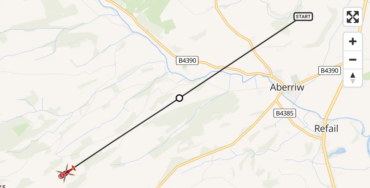 Flight route Air Ambulance Helicopter Aberriw - Berriew, 04 September 2026, 16:00