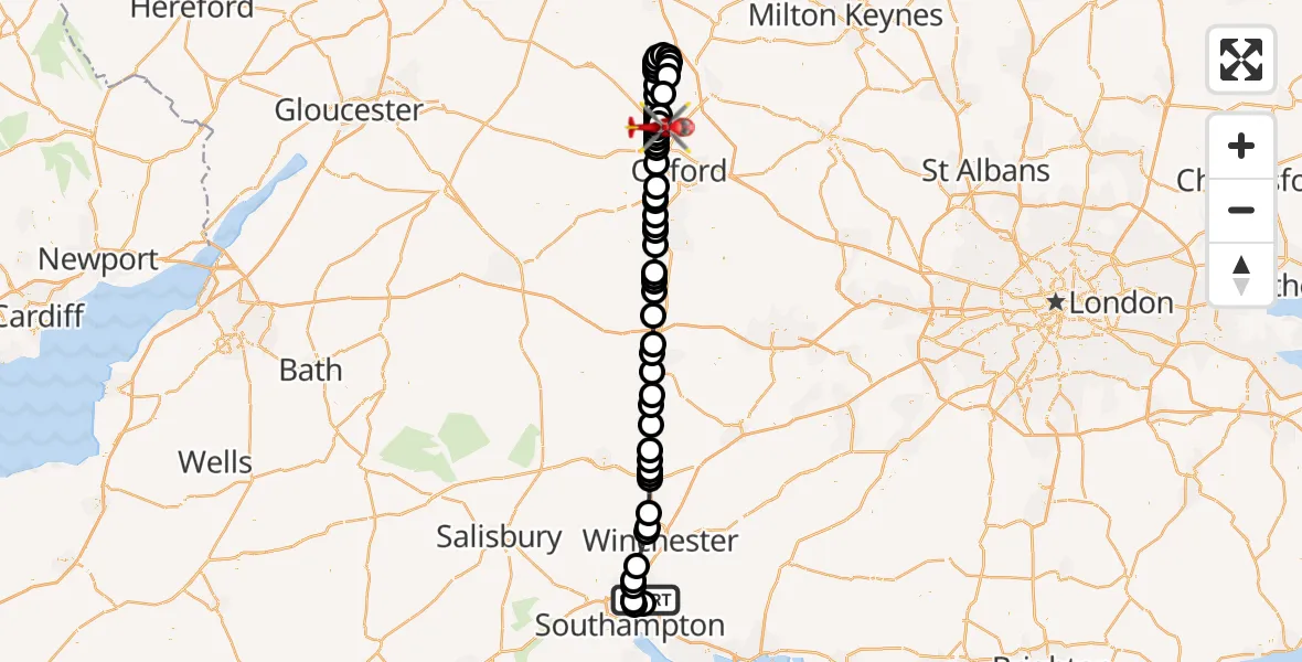 Flight route Air Ambulance Helicopter Southampton Airport - London Oxford Airport, 04 September 2026, 16:02
