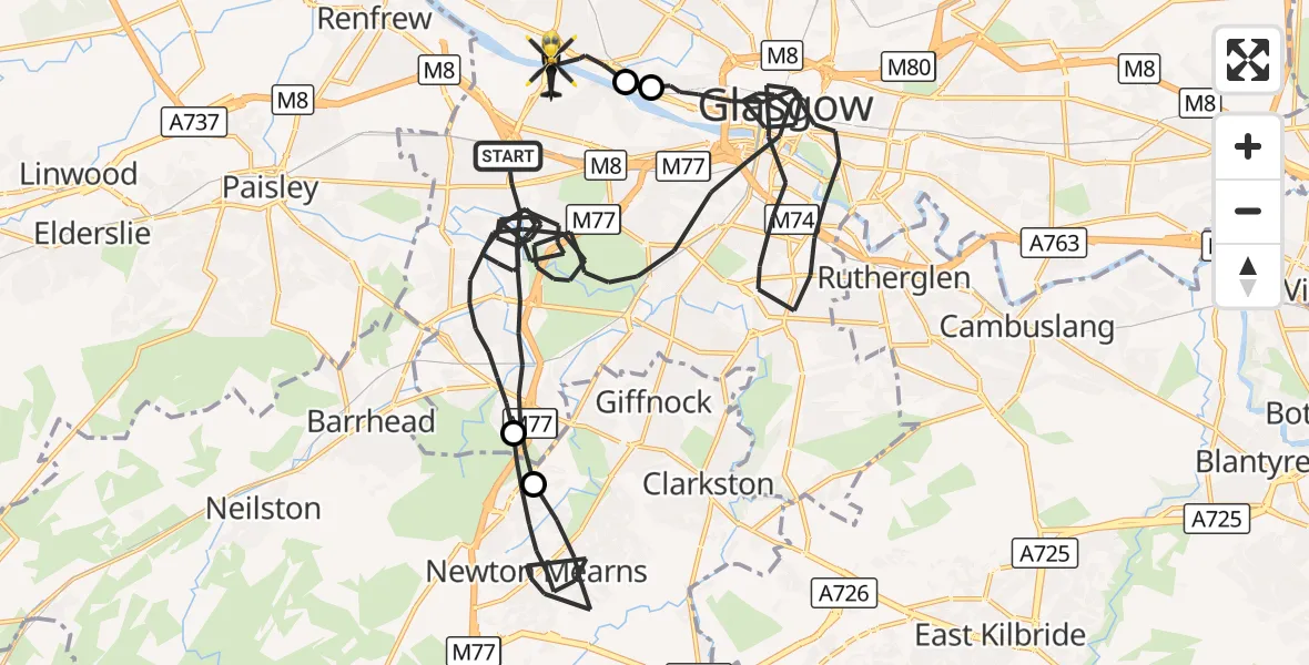 Flight route Police Helicopter Glasgow - Glasgow, 04 September 2026, 16:11