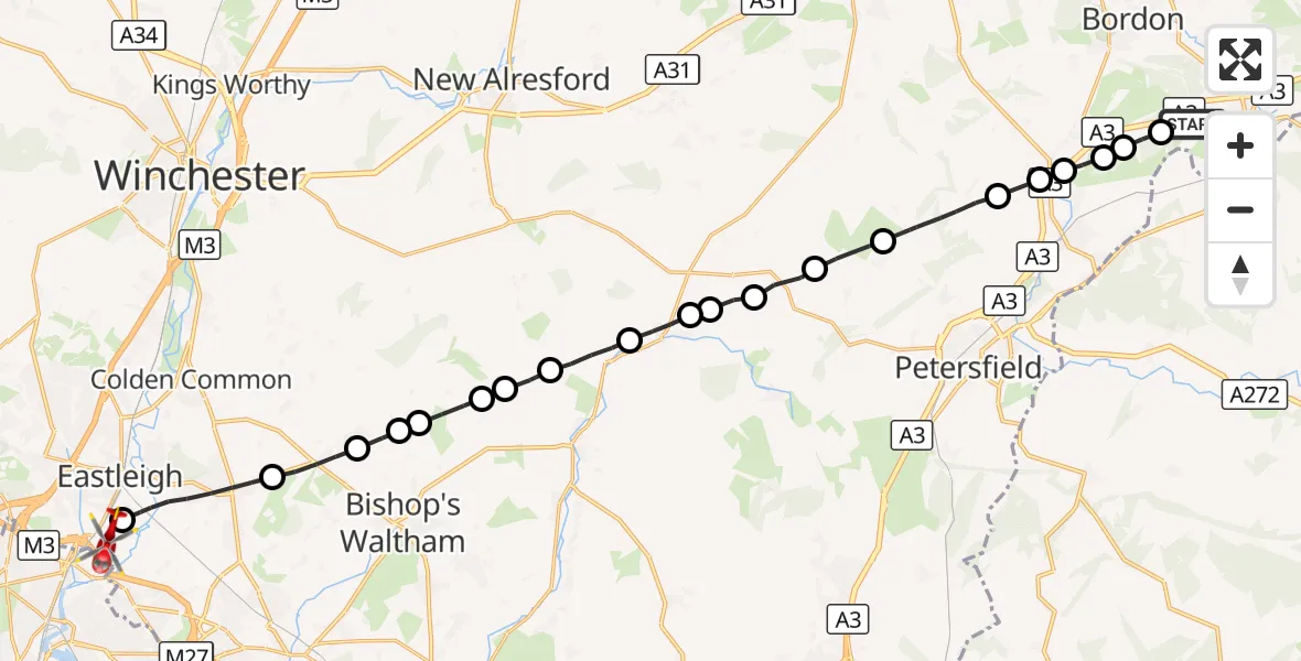 Flight route Air Ambulance Helicopter East Hampshire - Southampton Airport, 04 September 2026, 16:49