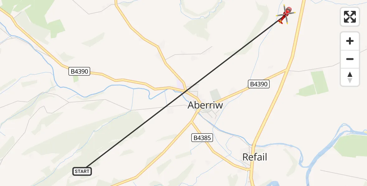 Flight route Air Ambulance Helicopter Aberriw - Berriew, 04 September 2026, 16:59
