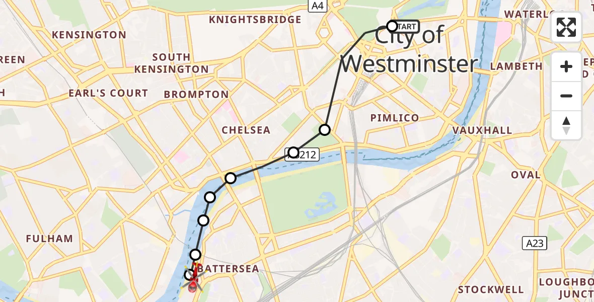 Flight route Air Ambulance Helicopter City of Westminster - London Heliport, 04 September 2026, 17:08