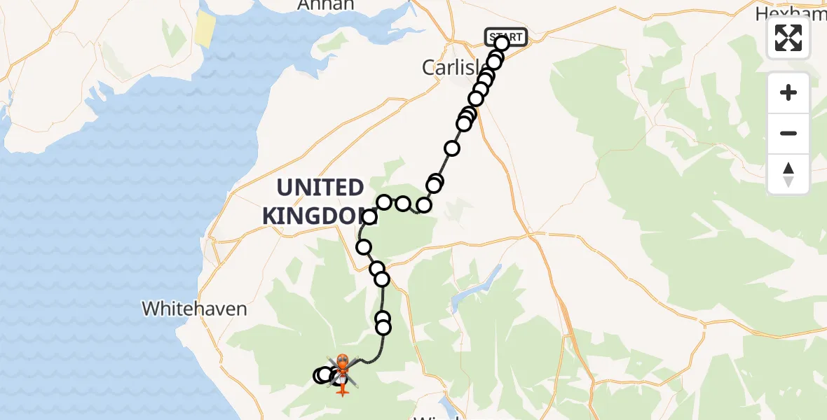 Flight route Coastguard Helicopter Carlisle Lake District Airport - Wasdale, 04 September 2026, 17:26
