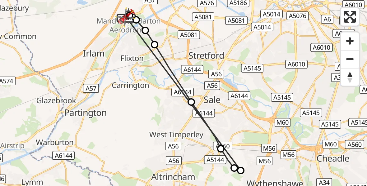 Flight route Air Ambulance Helicopter Manchester Barton Aerodrome - Manchester Barton Aerodrome, 04 September 2026, 18:36