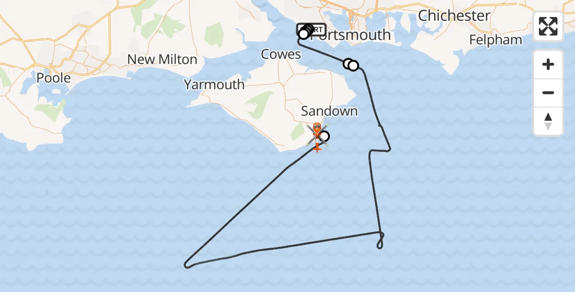 Flight route Coastguard Helicopter Solent Airport - Ventnor, 04 September 2026, 18:48